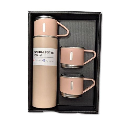 Kit Garrafa Termica 500ml com 3 Xicaras Caneca - Rosa