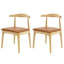 Ver imagem 1 de Kit 2 Cadeiras de Jantar Estofada Marrom Carina Elbow Base em Madeira