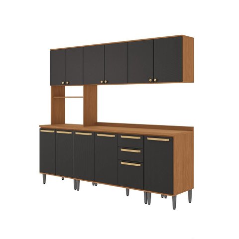 Armário de Cozinha Completa 11 Portas 230cm Canela/Preto Grid Elara Kappesberg