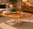 Ver imagem 1 de Conjunto de Mesa de Centro Industrial Orgânica de Metal Dourado Pietra