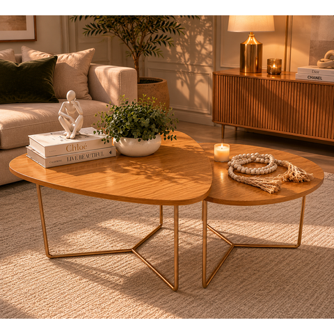 Conjunto de Mesa de Centro Industrial Orgânica de Metal Dourado Pietra