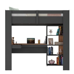 Cama Alta Multifuncional Grafite/Nogal - Hecol - 6