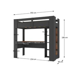 Cama Alta Multifuncional Grafite/Nogal - Hecol - 4