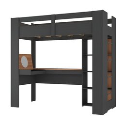Cama Alta Multifuncional Grafite/Nogal - Hecol - 3