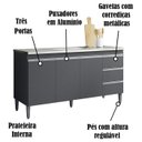 Ver imagem 4 de Balcao Para Pia 146 cm 3 Portas Andreia Cinza REAJL
