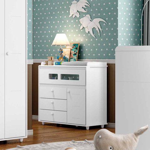 Cômoda Infantil Aquarela 1 Portas 4 Gavetas - Henn Cômoda Aquarela - Henn