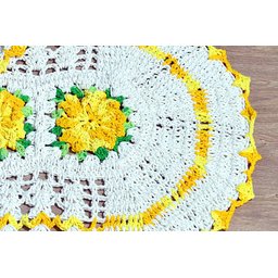 Par de Tapetes Especial - Flores Amarelo Mesclado Arte & Tear Jogo de Tapetes em Crochê - 2