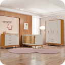 Ver imagem 2 de Quarto de Bebê Berço + Cômoda + Guarda Roupas Areia Fosco/Savana Flip com Colchão
