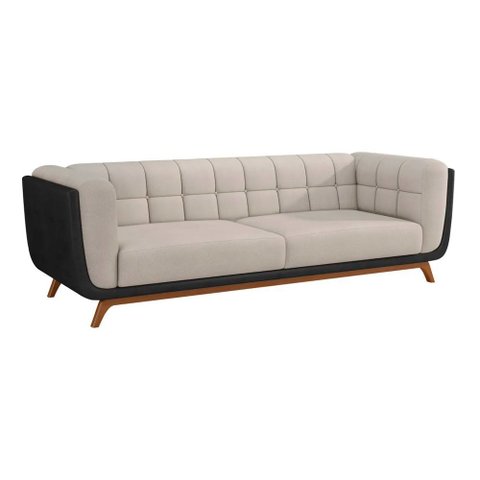 Sofá 2 Lugares 200cm Coin Courino Preto | Linho Off White - Sallar Home