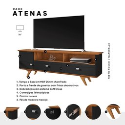 Rack Atenas para Tv até 70 Polegadas Pés em Madeira Maciça Preto Fosco/naturale Preto Fosco/ - 2