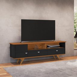 Rack Atenas para Tv até 70 Polegadas Pés em Madeira Maciça Preto Fosco/naturale Preto Fosco/ - 4