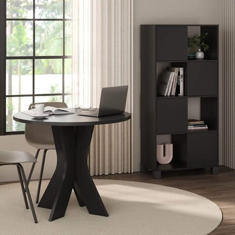Conjunto Mesa Sun Armário 4 Portas com Abertura Lateral Wally Preto Artany