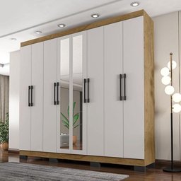 Guarda Roupa Casal Ambiente Barcelona Freijó Baunilha com Espelho - Araplac - 1