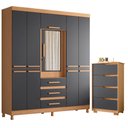 Ver imagem 1 de Guarda Roupa Casal New Fusion 10 Portas e Cômoda Sole Flex Freijo Titanium - Móveis Albatroz