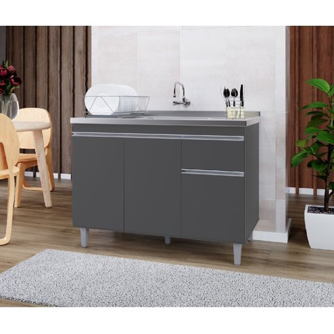Armário P/ Pia Inox 120cm Cinza 3 Portas 1 Gaveta S/ Tampo - Pop