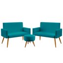 Ver imagem 1 de Kit 2 Poltronas Namoradeira Vega e Puff Solar Suede Azul Turquesa Aradecor