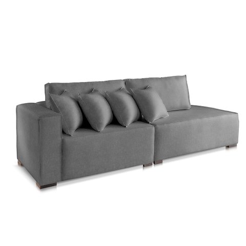 Sofá 2 3 4 Lugares Modulado Chaise Almofada Solta Molas Isa Be Linho Grafite 1,9m