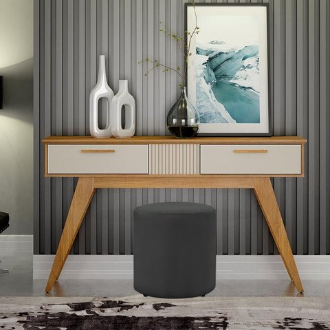Puff Banqueta Decorativo Redondo Veludo Pé Plastico Viena:cinza