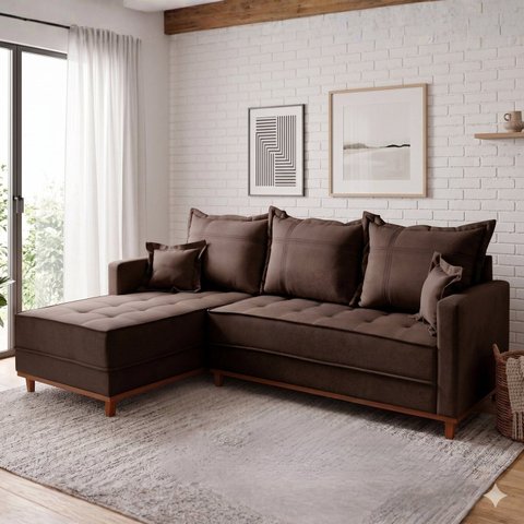 Sofá 3 Lugares Onix com Chaise Lado Esquerdo 230cm em Veludo