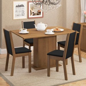 Conjunto Sala de Jantar Madesa Talita Mesa Tampo de Madeira 4 Cadeiras - Rustic/preto/sintpreto