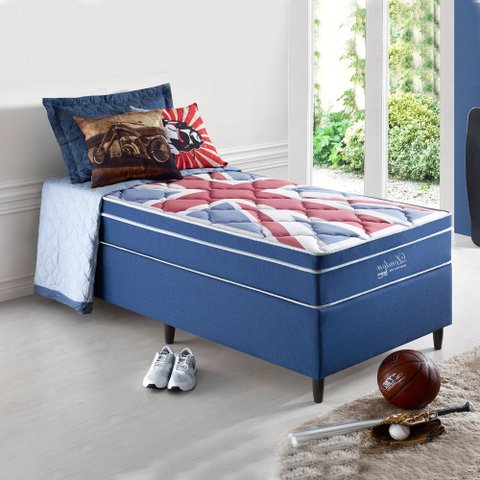 Kit Cama Box + Colchão de Solteiro Londres Anjos Superlastic 88x188x63cm