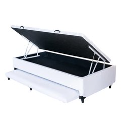 Cama Box Baú Solteiro Com Auxiliar Sintético Branco (Espuma só na Auxiliar) - 1 Cama Box Baú Solteiro Com Auxiliar Sintético Branco (Espuma só na Auxiliar) - 1