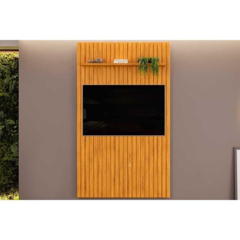 Home P- Tv até 55 Pol Pratic Ripado C- 1 Prateleira 143x240cm Cedro - Dj Móveis