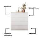 Ver imagem 4 de Cômoda Quarto 4 Gavetas Puxador Cava 89,7 cm 100% MDF Cor:Branco