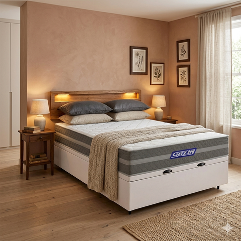 Cama Box Baú + Colchão Gazin de Molas Ensacadas One Face Air Up Casal 138 cm
