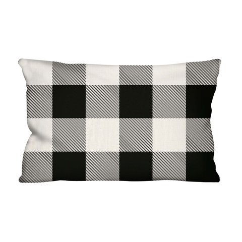 Capa de Almofada Decorativa Xadrez Preto e Branco 100% Algodão para Sofá - 30x50cm