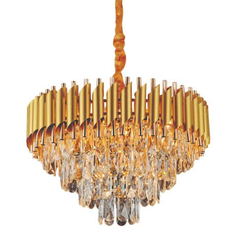 Lustre Redondo Dourado com Cristais 6E14 50cm PARIS LUZ