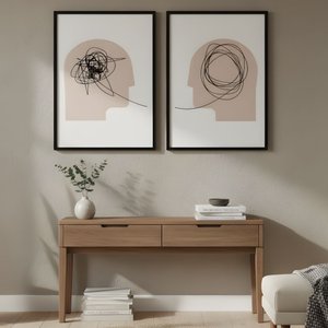 Kit 2 Quadros Psicologia Linhas da Mente 40x60 Moldura:preta