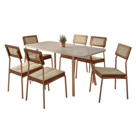 Conjunto Sala de Jantar 6 Cadeiras Violeta Carraro Off White Rosê