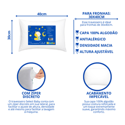 Kit 2 Travesseiros Select Baby Infantil até 3 Anos Antialérgico Lavável com 2 Fronhas 100% Algodão - 2