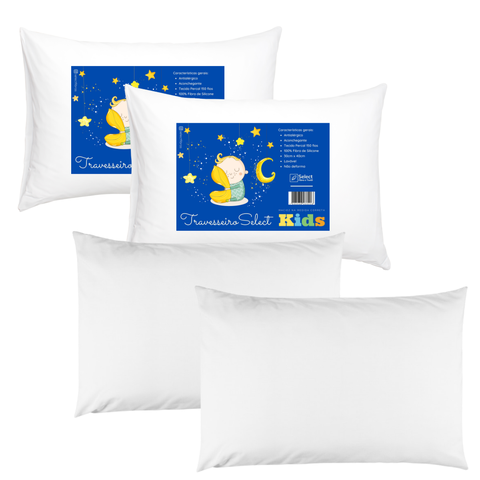 Kit 2 Travesseiros Select Baby Infantil até 3 Anos Antialérgico Lavável com 2 Fronhas 100% Algodão