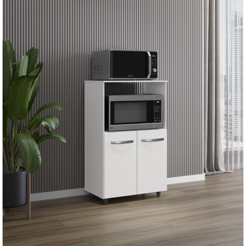 Balcão Multiuso de Cozinha com 2 Portas Tais para Forno Microondas Branco - Moblis