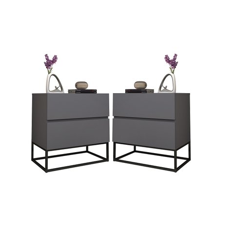 2 Mesa de Cabeceira Cinza Casal Eros 45 Pés de Ferro:cinzapreto