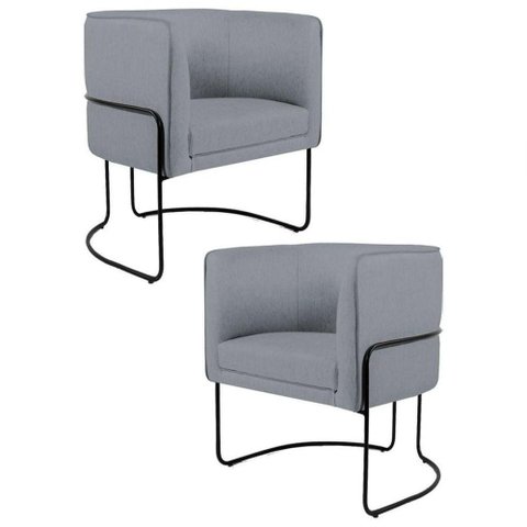 Kit 2 Poltronas Base Aço Betina C-416 Linho Cinza Escuro