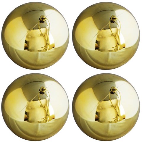 Kit 4 Bolas de Natal Dourado Brilhante Tradicional Grande 14cm - Magizi