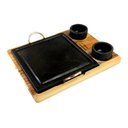 Ver imagem 1 de GRELHA DE PEDRA SABÃO QUADRADA 20X20 CM + 2 CUMBUCAS COM SUPORTE DE MADEIRA Leônidas