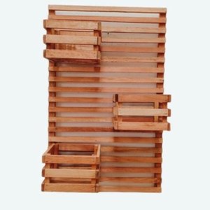 Jardim Vertical Madeira 60x40 com 3 Cachepots 18x20 Treliça