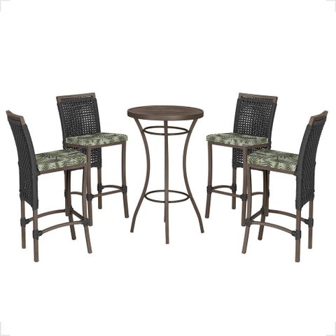 Mesa Bistrô e 4 Banquetas Roma Marrom Corda Náutica Estofado 5 Trama Original