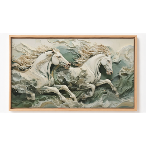 Quadro Decorativo N°26 140x80cm - Panorâmico Cavalos Escultura - Madeira Clara - Rollflex