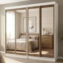 Ver imagem 1 de Conjunto 2 Guarda Roupas Casal Tokio 4 Portas de Correr com Espelhos MDP Branco-Rustic Madesa