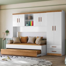 Dormitório Ônix Guarda Roupa, Aéreo 4 Portas e Bicama Flex Nature/branco com Colchões Supreme - 2