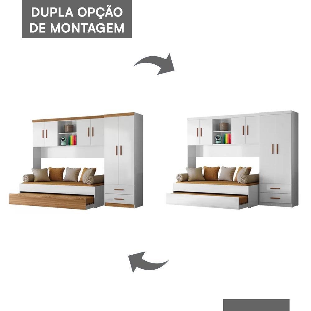 Dormitório Ônix Guarda Roupa, Aéreo 4 Portas e Bicama Flex Nature/branco com Colchões Supreme - 4