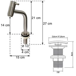 Cuba Sobrepor Lume com Torneira Inox Curva e Válvula Click - 4
