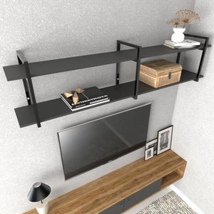 Estante Industrial Suspensa para Sala - MDF e Ferro Preto