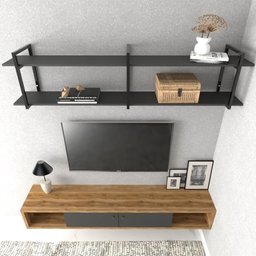 Estante Industrial Suspensa para Sala - MDF e Ferro Preto - 2