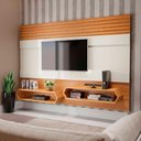 Ver imagem 1 de Painel Home Theater 220cm X 150cm 75 Polegadas 100% Mdf Cor:off White com Freijó